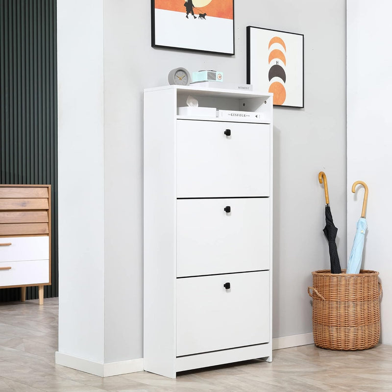 HOMCOM Narrow Shoe Cabinet For Hallway, White