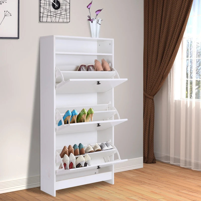 HOMCOM Narrow Shoe Cabinet For Hallway, White