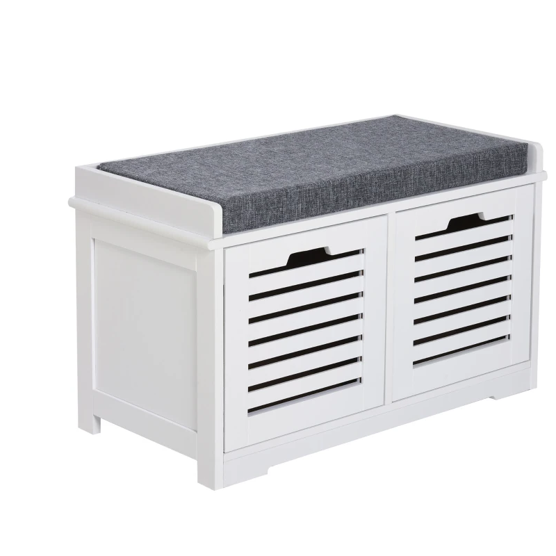 Shoe Storage Bench With Cushion and Drawers - White/Grey