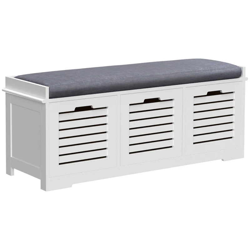 Shoe Storage Bench With Cushion and Drawers - White/Grey
