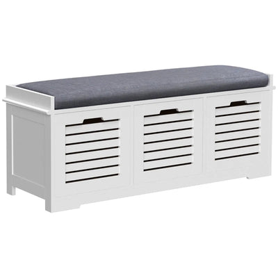 Shoe Storage Bench With Cushion and Drawers - White/Grey Homcom