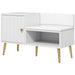 Image of an Entryway Bench With Cushion And Storage. White with hold legs.