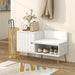 Image of an Entryway Bench With Cushion And Storage. White with hold legs.