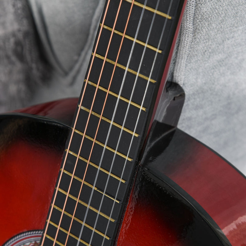 Three Quarter Acoustic Guitar Set For Beginners With Carry Case Ideal For Learning Red AOSOM