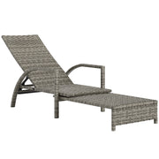 Mixed Grey Rattan Sun Lounger with Adjustable Backrest for Garden Comfort by Outsunny