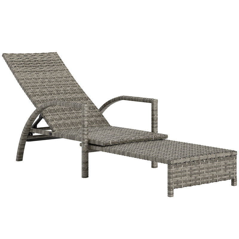 Mixed Grey Rattan Sun Lounger with Adjustable Backrest for Garden Comfort by Outsunny