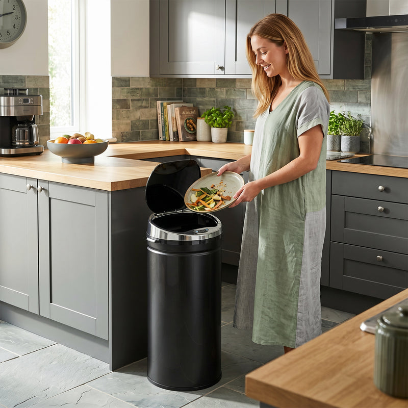 Sensor Kitchen Bin 42L Touch Free with Soft Close Lid for Easy Hygienic Waste Disposal Black