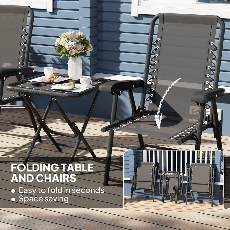 Three Piece Garden Table and Chair Set Black Weather Resistant by Outsunny