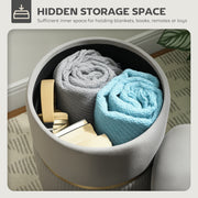 Velvet Feel Storage Ottoman With Hidden Compartment Ideal For Living Room, Light Grey