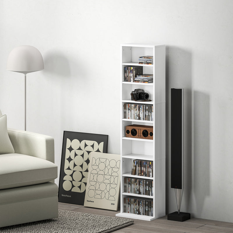 White 260 CD Storage Unit Slim Tall Media Tower Shelf for Home or Office