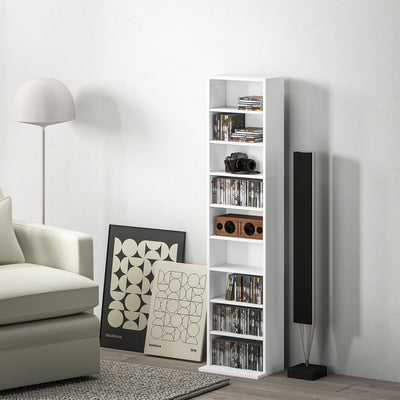 White 260 CD Storage Unit Slim Tall Media Tower Shelf for Home or Office