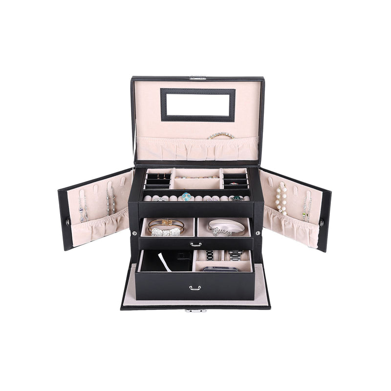 Side Opening Jewellery Box with Multiple Compartments and Mirror for Organising by Songmics