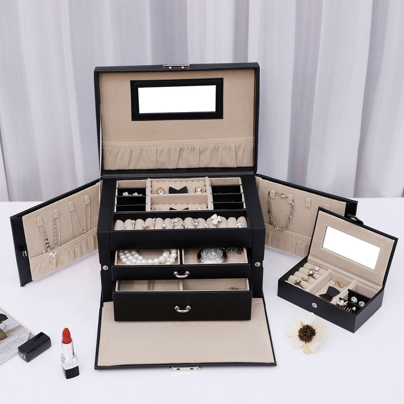 Side Opening Jewellery Box with Multiple Compartments and Mirror for Organising by Songmics