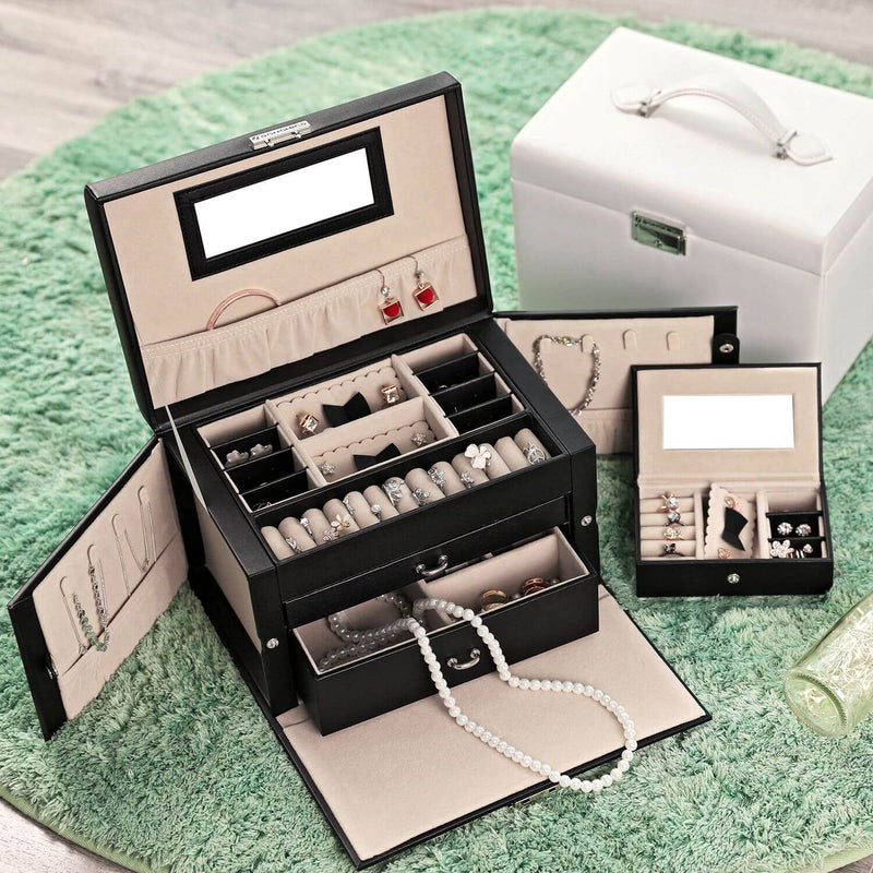 Side Opening Jewellery Box with Multiple Compartments and Mirror for Organising by Songmics