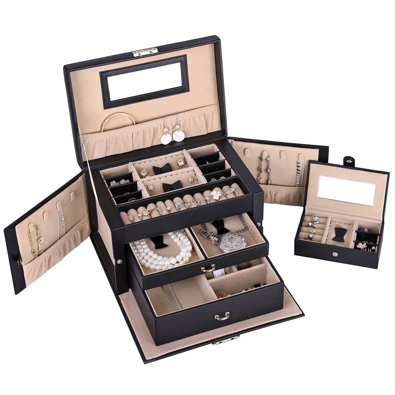 Side Opening Jewellery Box with Multiple Compartments and Mirror for Organising by Songmics