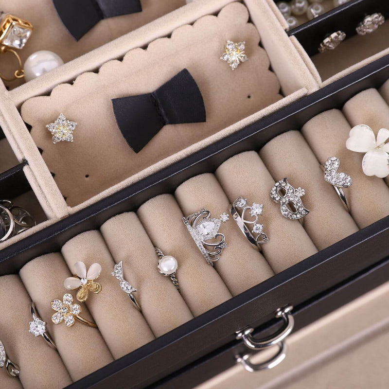 Side Opening Jewellery Box with Multiple Compartments and Mirror for Organising by Songmics