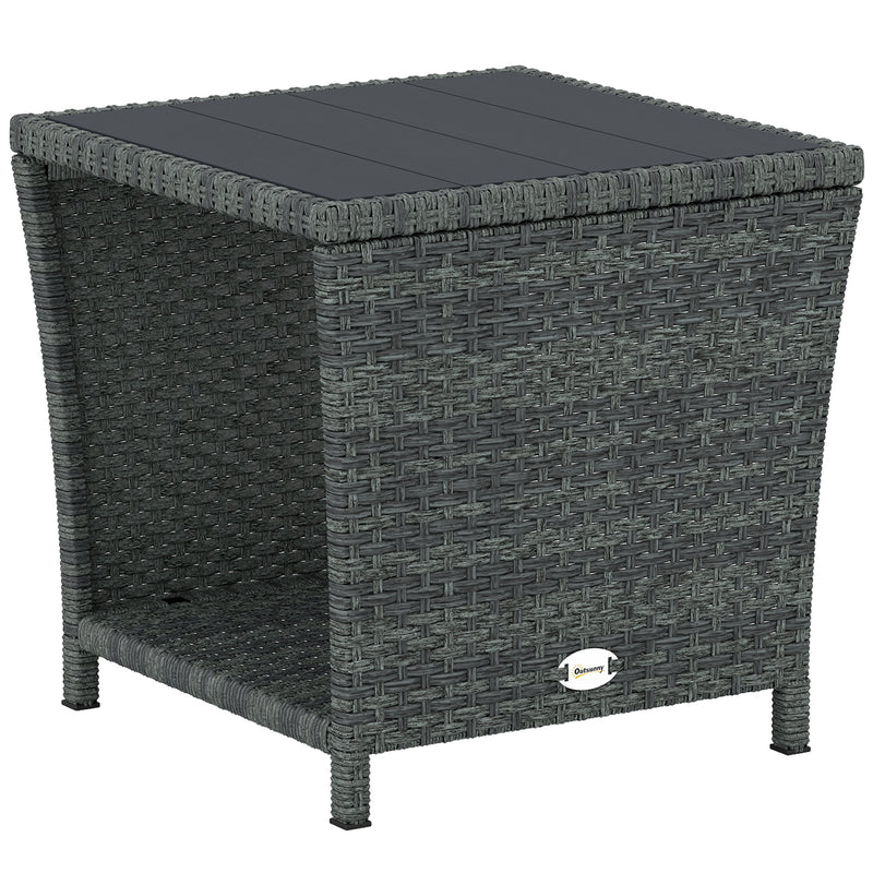 Side Table For Patio with 2-Tier Storage PE Rattan - 45W x 45D x 43H cm Outsunny