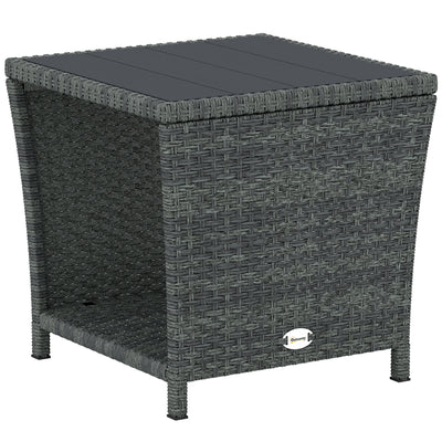 Side Table For Patio with 2-Tier Storage PE Rattan - 45W x 45D x 43H cm Outsunny