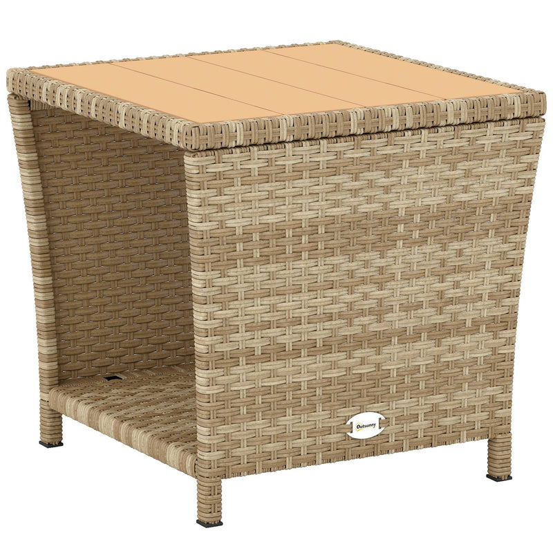 Side Table For Patio with 2-Tier Storage PE Rattan - 45W x 45D x 43H cm Outsunny
