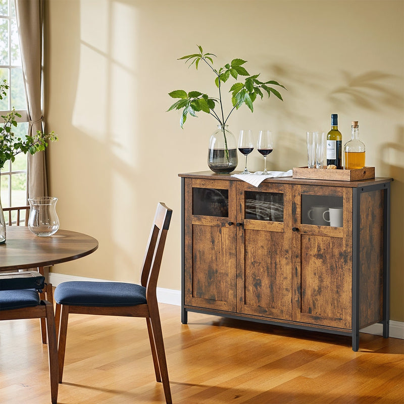 Sideboard Cabinet For Dining Room - Glass Doors and Adjustable Shelves - Industrial Style