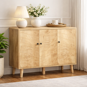 Sideboard Cabinet For Living Room - Vintage Chevron Pattern - Pine Legs - Natural Wood Effect Homcom