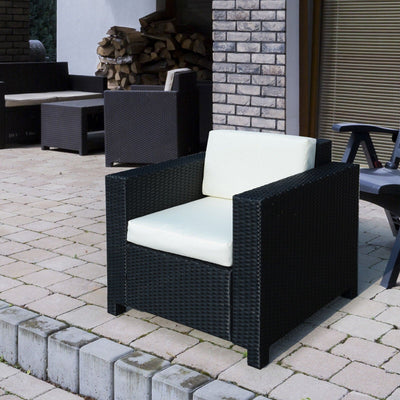 Single Rattan Garden Armchair With Cushion Outsunny