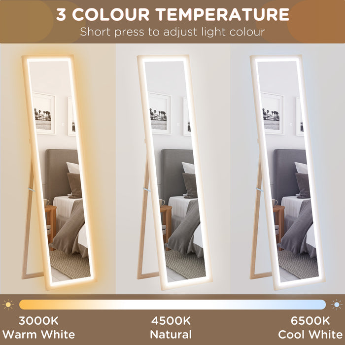 Full Length Mirror with Adjustable LED Light Oak Frame by HOMCOM