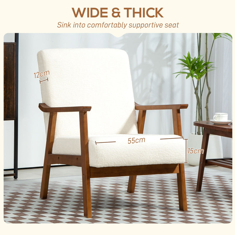 Accent Chair with Soft Boucle Upholstery for Reading Nook or Bedroom White Brown