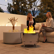 Silver Stainless Steel Wood Burning Fire Pit with Poker for Garden Heating by Outsunny