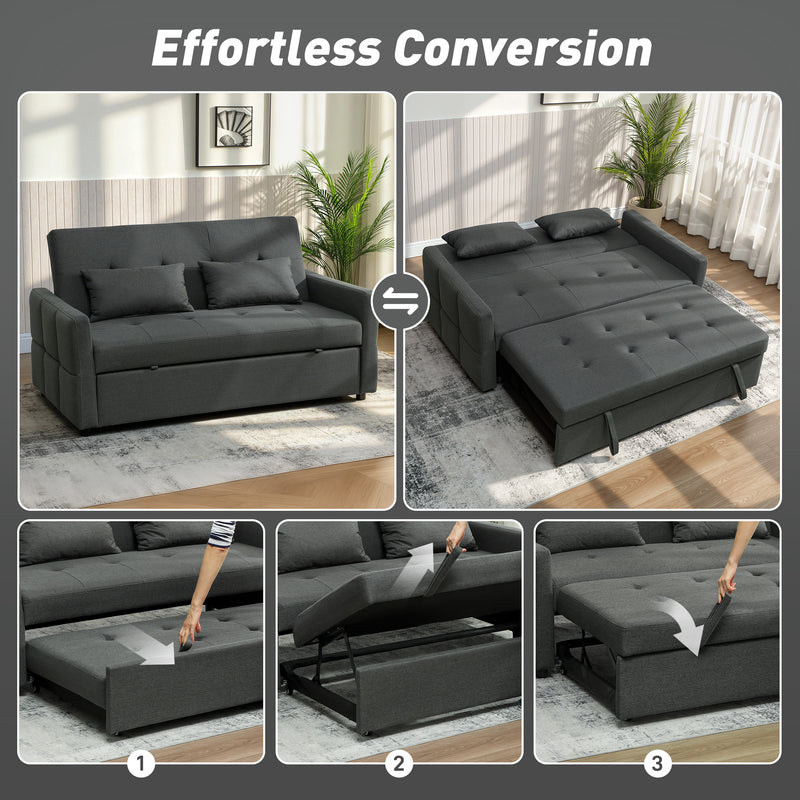 Two Seater Sofa Bed With Three Reclining Positions For Lounge Or Guest Room Charcoal Grey AOSOM