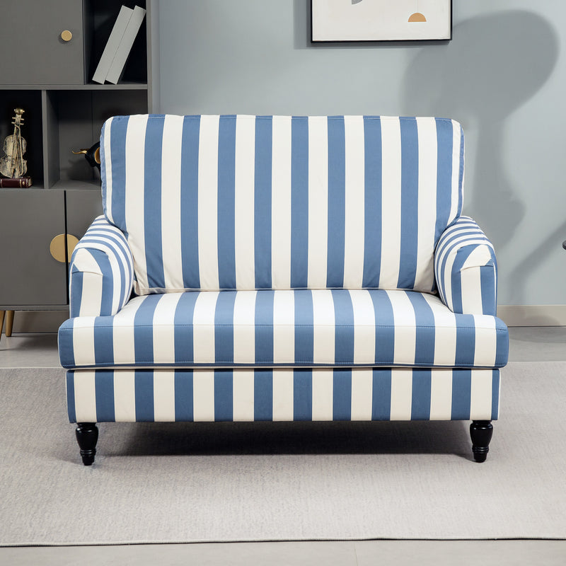 Blue and White Velvet Accent Chair with Wide Seat and Turned Legs for Living Room by HOMCOM