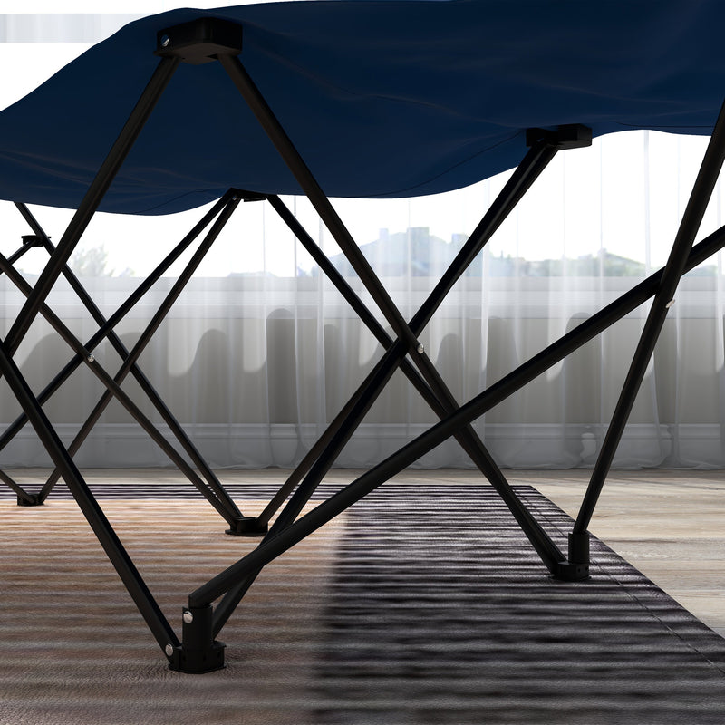 Dark Blue Foldable Sun Lounger With Headrest and Side Pocket for Beach or Garden Use