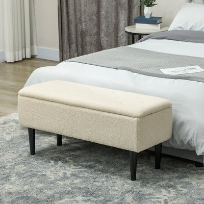 Cream 47L Teddy Fleece Storage Ottoman Soft Padded Seat by HOMCOM