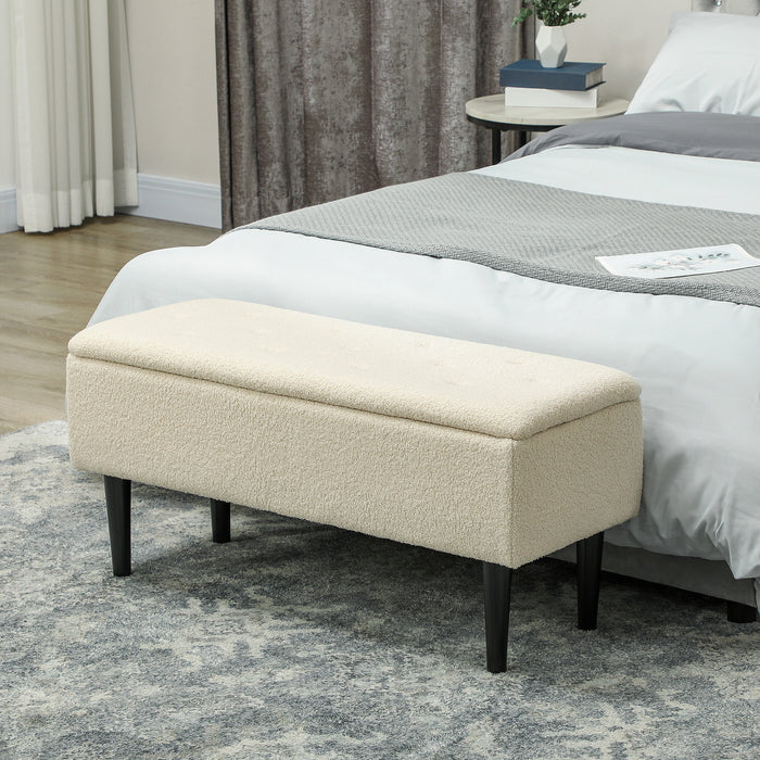 Cream 47L Teddy Fleece Storage Ottoman Soft Padded Seat by HOMCOM