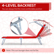 Red Folding Reclining Sun Lounger with Adjustable Canopy for Beach or Garden Relaxation