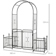 Metal Garden Arbor Arch with Double Doors and Planter Baskets Black by Outsunny