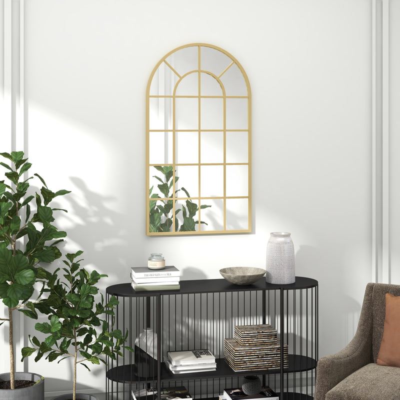 Arched Wall Mirror with Grid Design for Bedrooms and Hallways Gold Tone 110 x 65cm