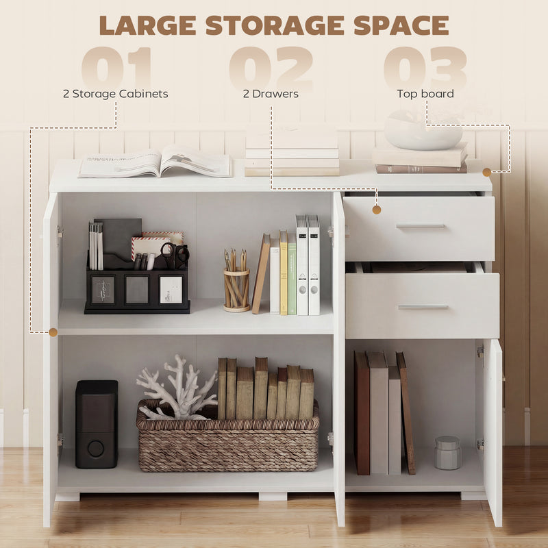 Sideboard with Adjustable Shelves and Drawers for Family Storage White AOSOM