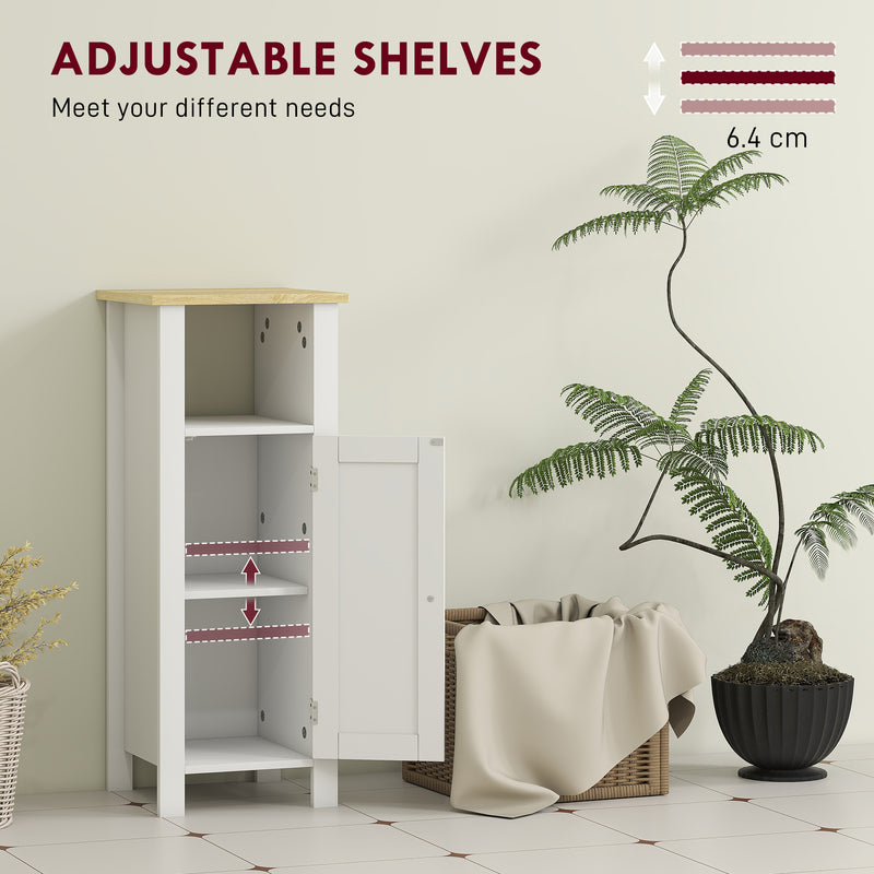 Slim Bathroom Storage Cabinet with Adjustable Shelf and Open Compartment, White