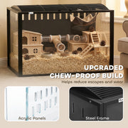 Hamster Cage with Spacious Interior and Easy Access for Cleaning and Feeding Black Transparent AOSOM
