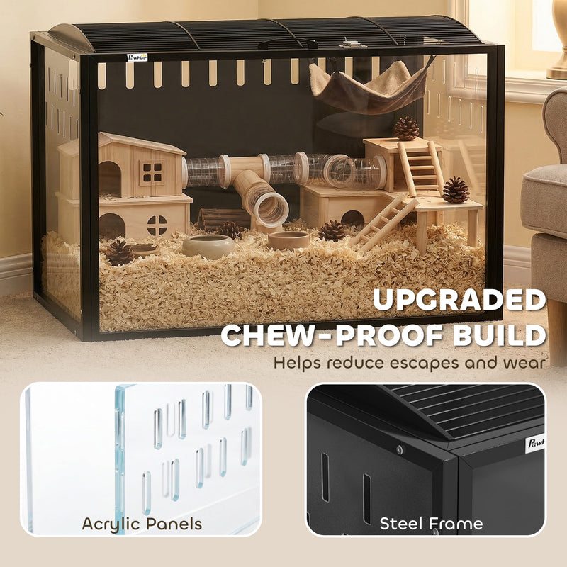 Hamster Cage with Spacious Interior and Easy Access for Cleaning and Feeding Black Transparent AOSOM