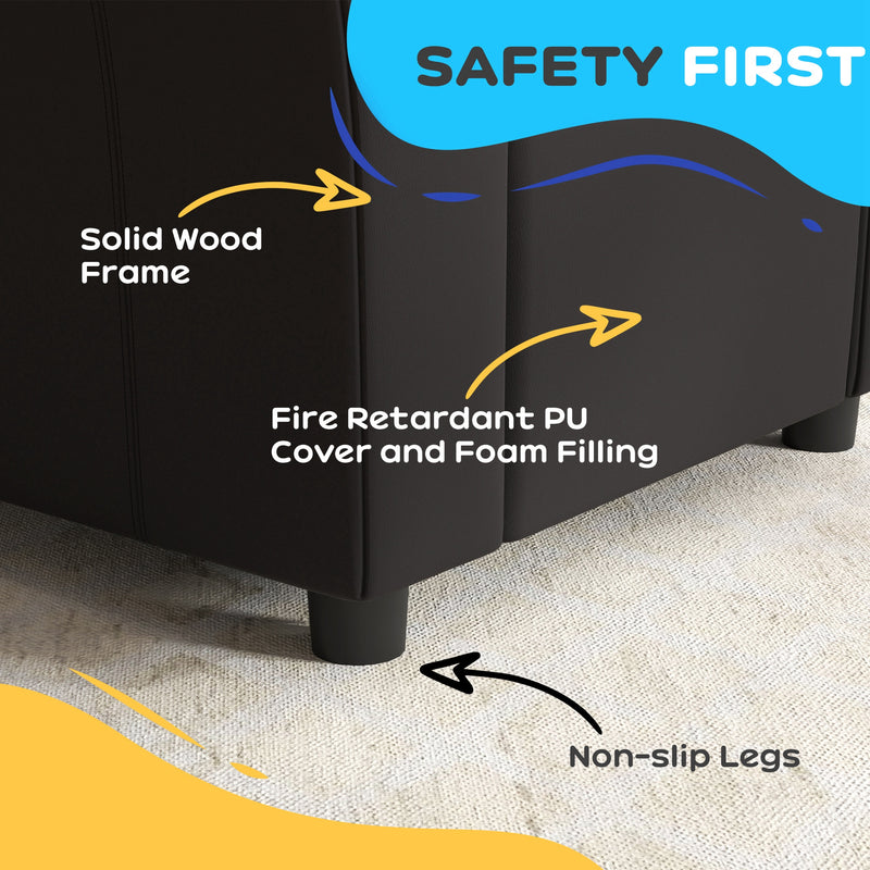 Black Kids Recliner Chair with Adjustable Backrest Footrest and PU Leather by Homcom