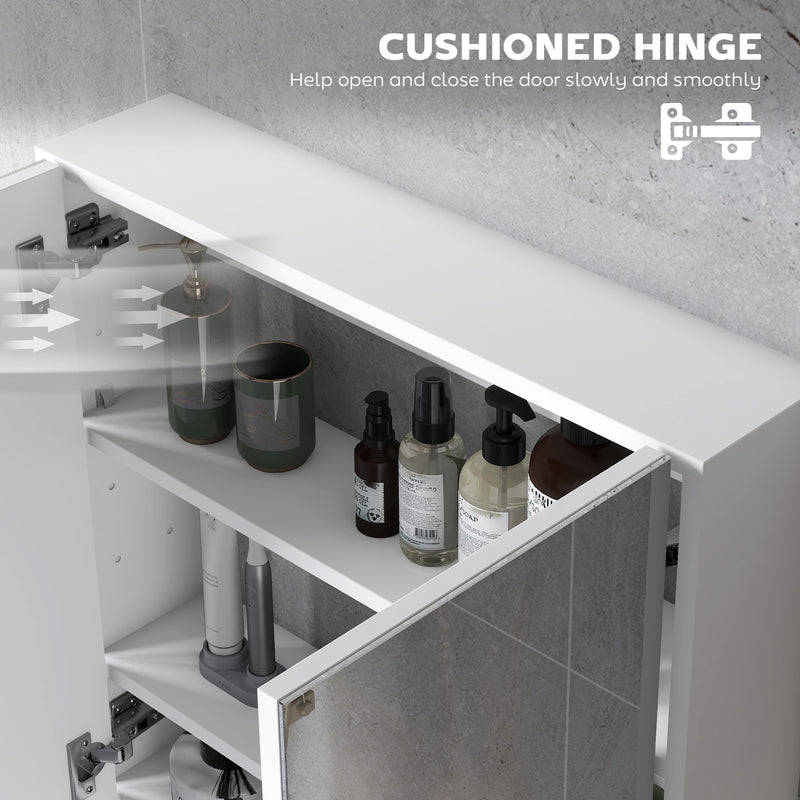 Wall Mounted Bathroom Mirror Cabinet With Double Doors And Shelves Waterproof White