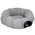 2 in 1 Cat Tunnel and Bed with Hanging Ball and Peek Hole for Indoor Play, Grey AOSOM