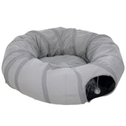 2 in 1 Cat Tunnel and Bed with Hanging Ball and Peek Hole for Indoor Play, Grey AOSOM
