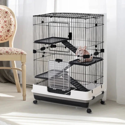 3-Tier Small Animal Cage With Wheels Pawhut