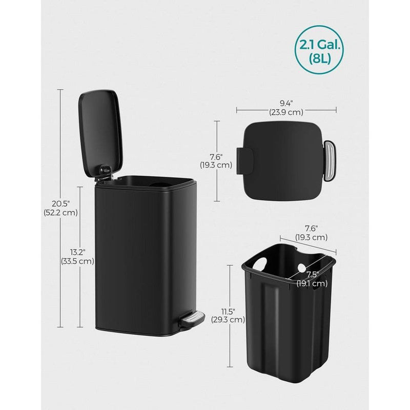 Songmics Small Pedal Bin for Bathroom, 8L