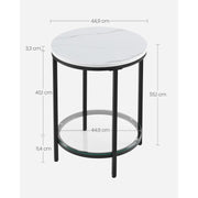 Vasagle Small Round Side Table - Black steel frame with white marble effect table top