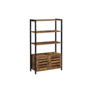 Small Industrial Bookcase With Cupboard at The Bottom With Double Doors, 3 Open Shelves