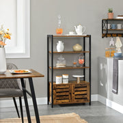 Small Industrial Bookcase With Cupboard at The Bottom With Double Doors, 3 Open Shelves